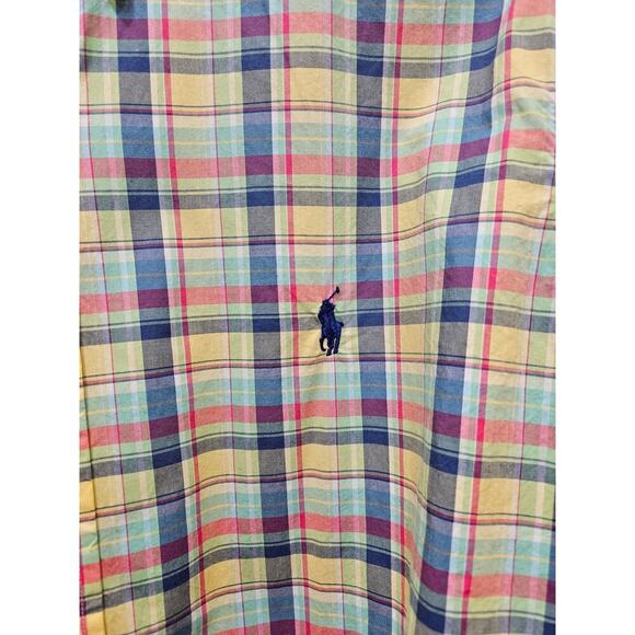 Ralph Lauren men's L cotton button up shirt, yellow multi plaid, preppy casual - Picture 2 of 7